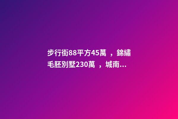 步行街88平方45萬，錦繡毛胚別墅230萬，城南自建房273平帶院165萬